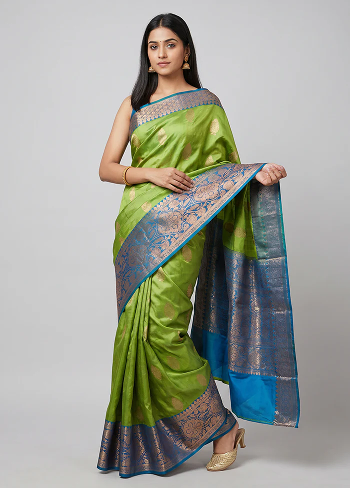 Green Handloom Katan Pure Silk Saree With Blouse Piece