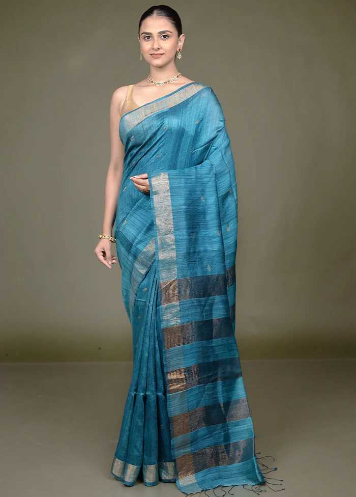 Green Handloom Matka Pure Silk Saree With Blouse Piece - Image 2