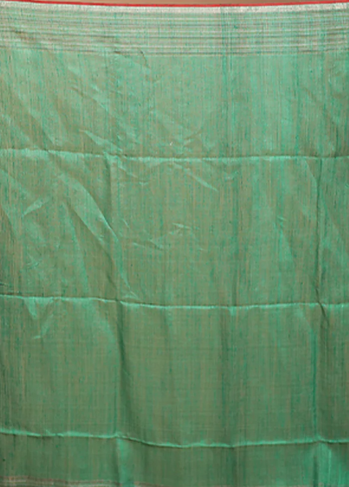 Green Handloom Matka Pure Silk Saree With Blouse Piece - Image 5