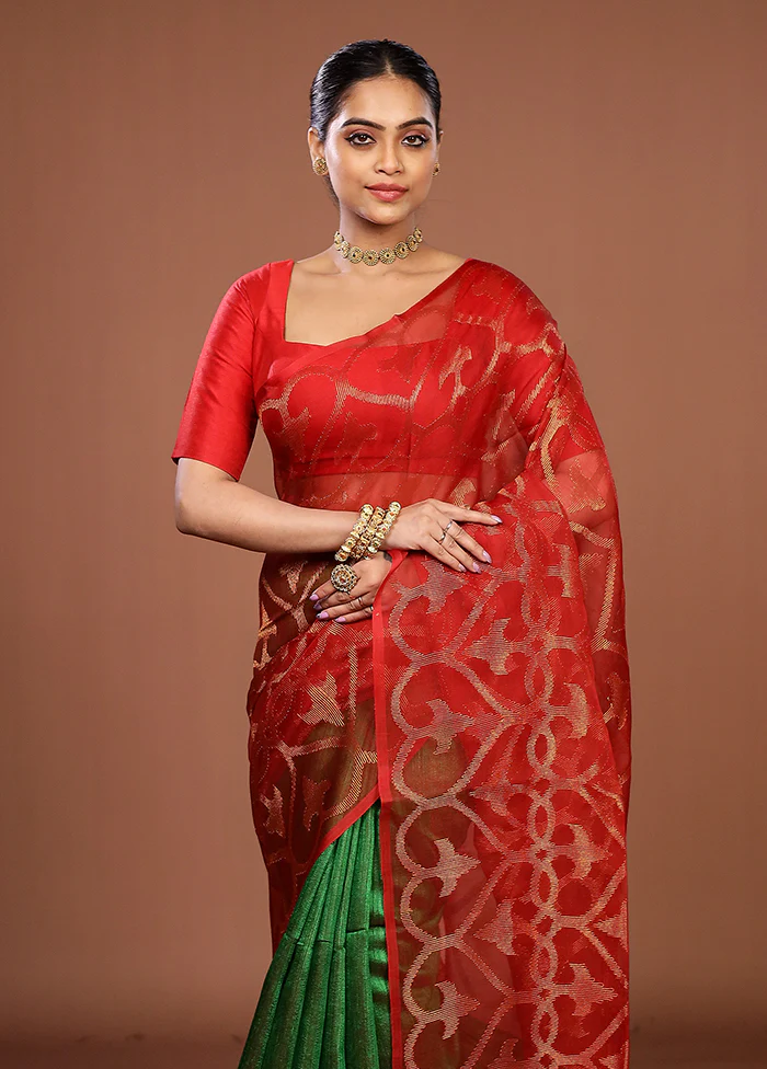 Green Handloom Matka Pure Silk Saree With Blouse Piece