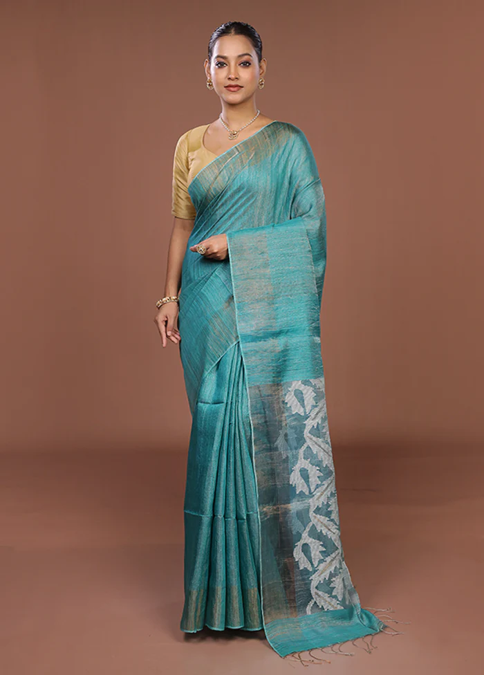Green Handloom Matka Pure Silk Saree With Blouse Piece - Image 2