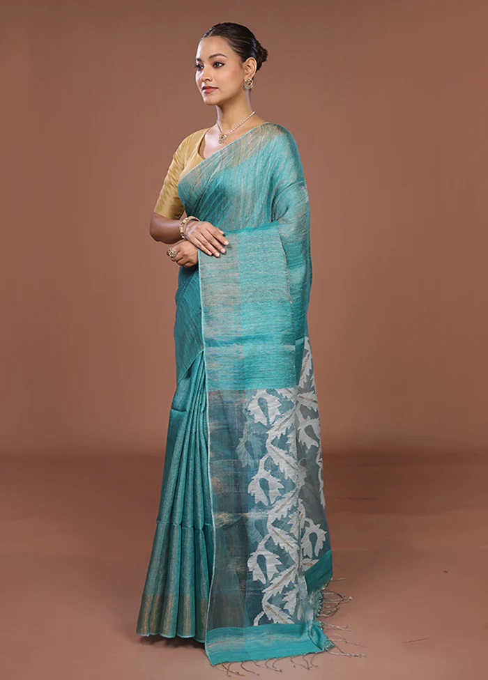 Green Handloom Matka Pure Silk Saree With Blouse Piece - Image 4