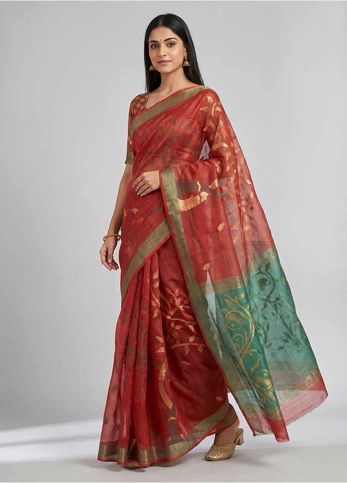 Green Handloom Matka Pure Silk Saree With Blouse Piece