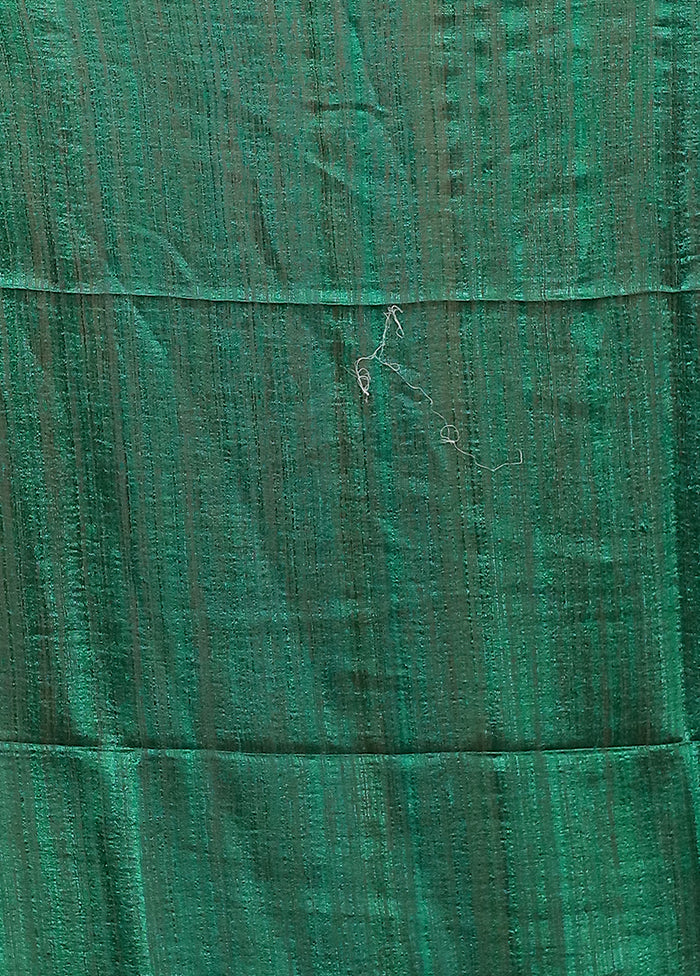 Green Handloom Matka Pure Silk Saree With Blouse Piece - Image 5