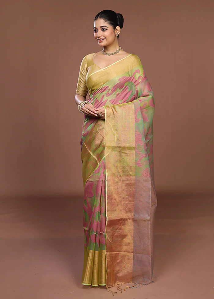 Green Handloom Matka Pure Silk Saree With Blouse Piece - Image 4
