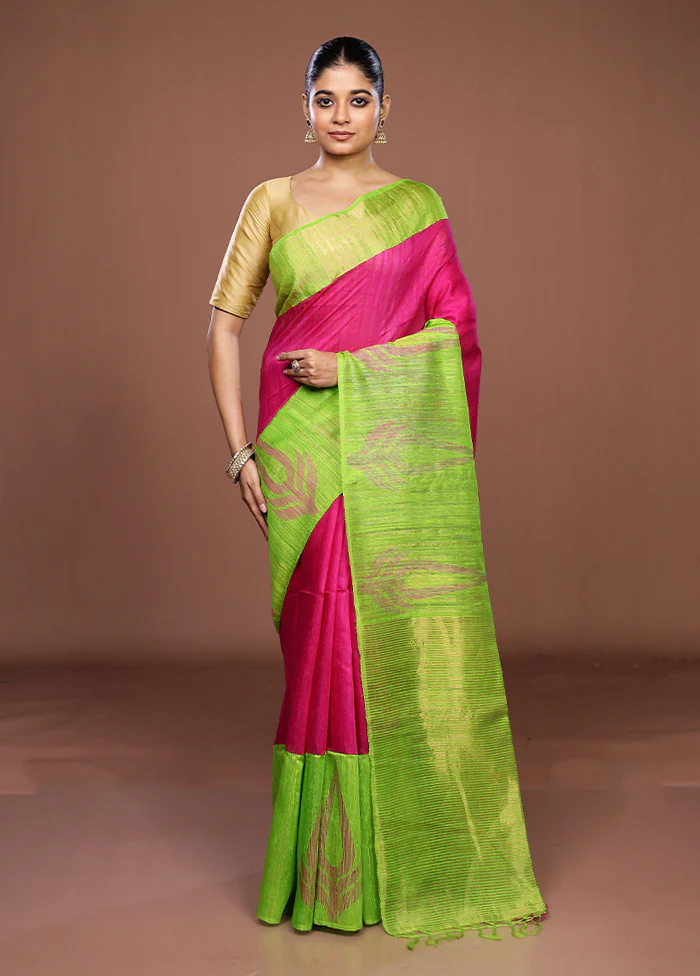 Green Handloom Matka Pure Silk Saree With Blouse Piece - Image 2