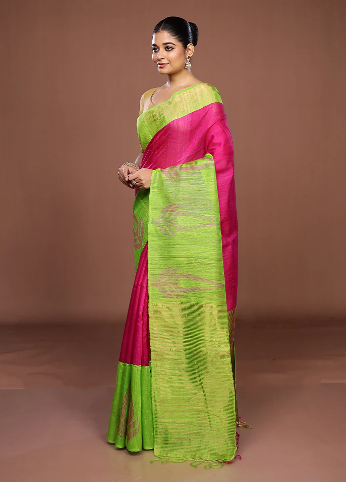 Green Handloom Matka Pure Silk Saree With Blouse Piece - Image 4