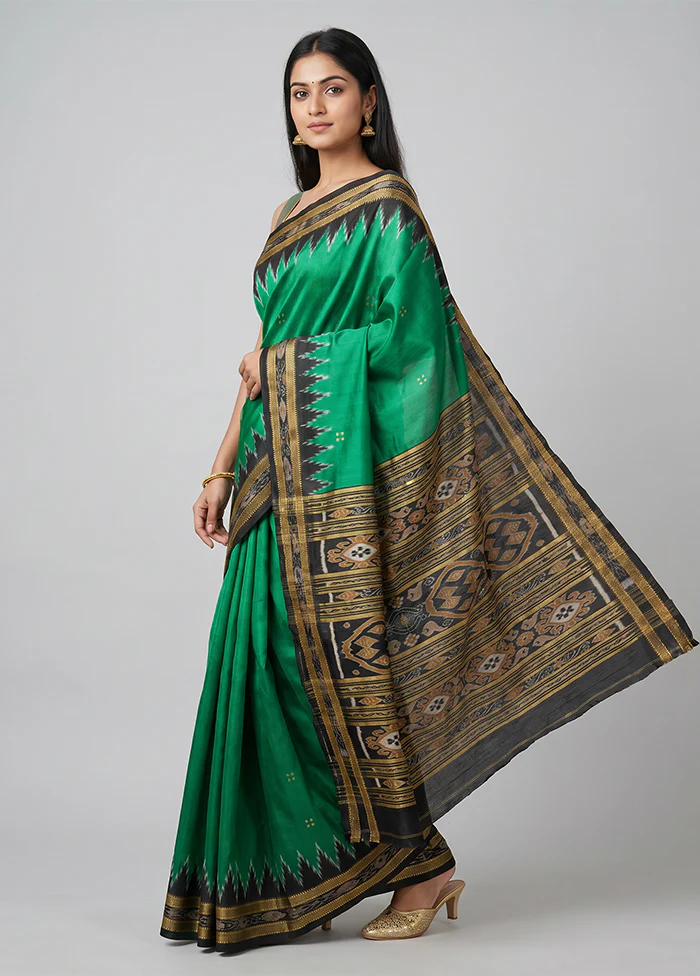 Green Handloom Patola Pure Silk Saree With Blouse Piece