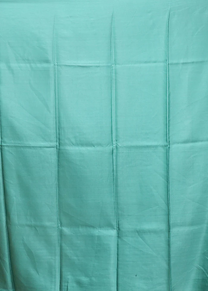 Green Handloom Printed Pure Silk Saree Without Blouse Piece - Image 5