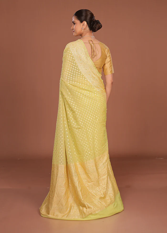Green Handloom Pure Georgette Saree With Blouse Piece - Image 3