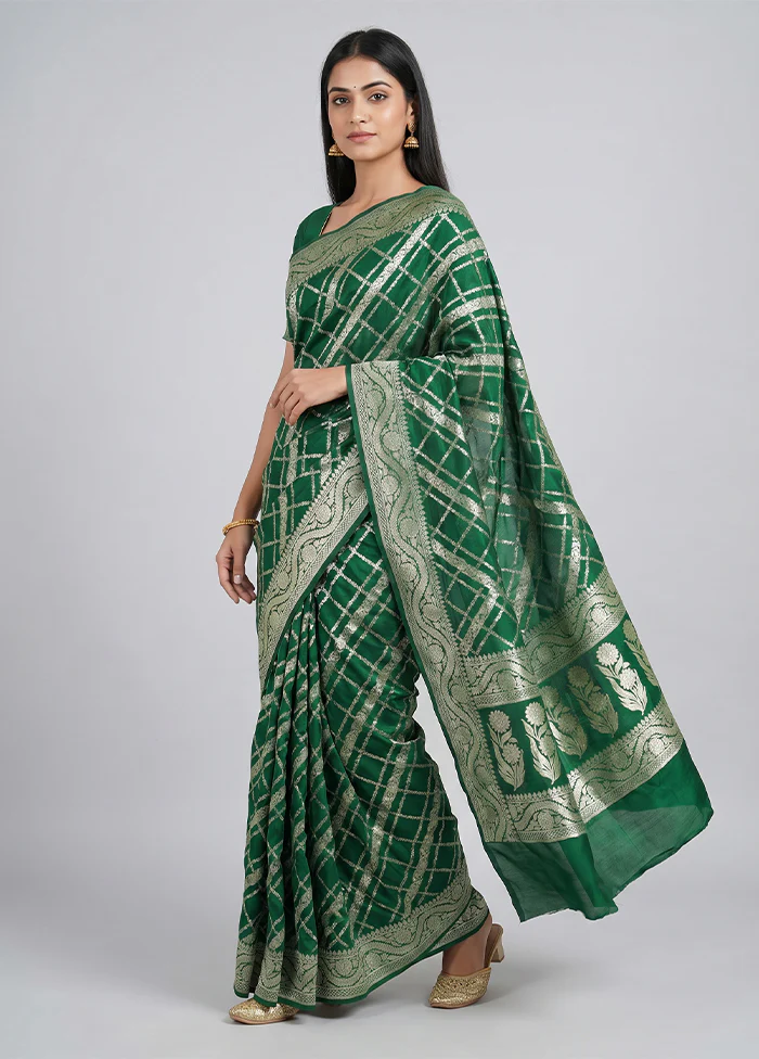 Green Handloom Pure Georgette Saree With Blouse Piece