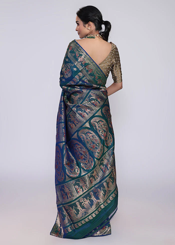 Green Handloom Swarnachuri Pure Silk Saree With Blouse Piece - Image 3