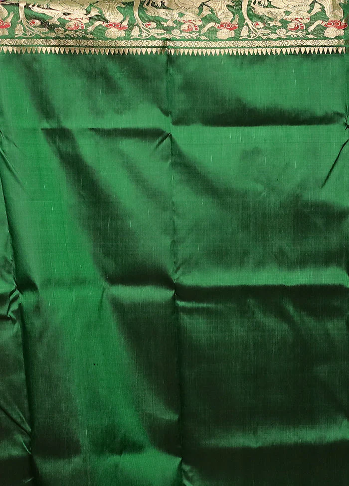 Green Handloom Swarnachuri Pure Silk Saree With Blouse Piece - Image 5
