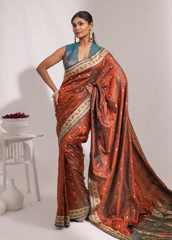 Brown Handloom Tanchoi Pure Silk Saree With Blouse Piece - Image 2