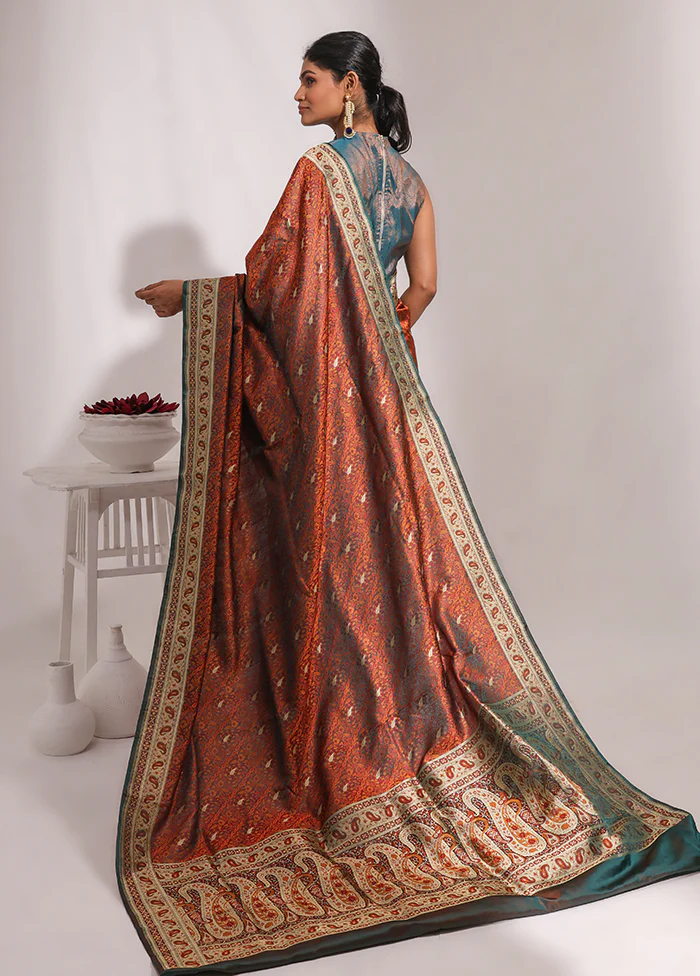 Brown Handloom Tanchoi Pure Silk Saree With Blouse Piece - Image 3