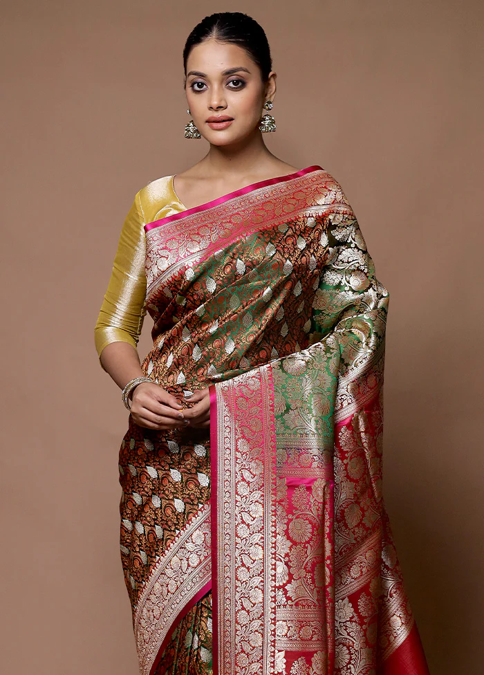 Brown Handloom Tanchoi Pure Silk Saree With Blouse Piece - Image 2
