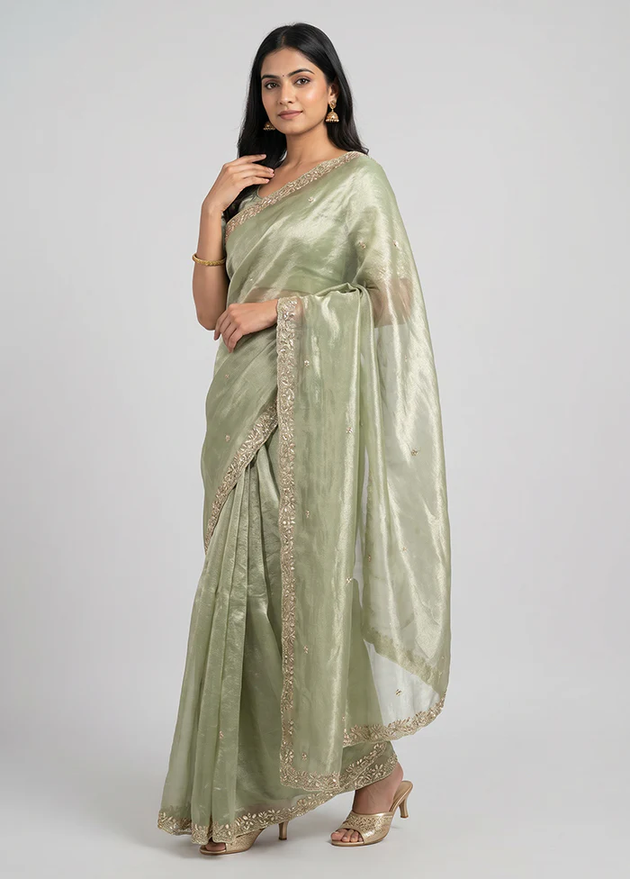 Green Handloom Tissue Pure Silk Saree With Blouse Piece