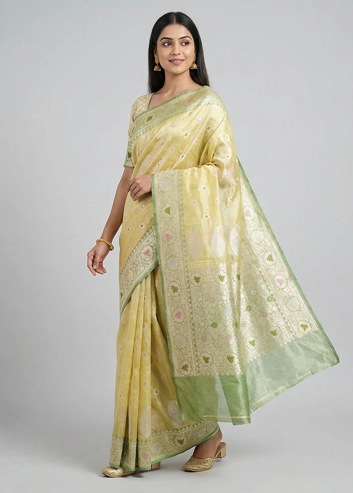 Green Handloom Tissue Pure Silk Saree With Blouse Piece