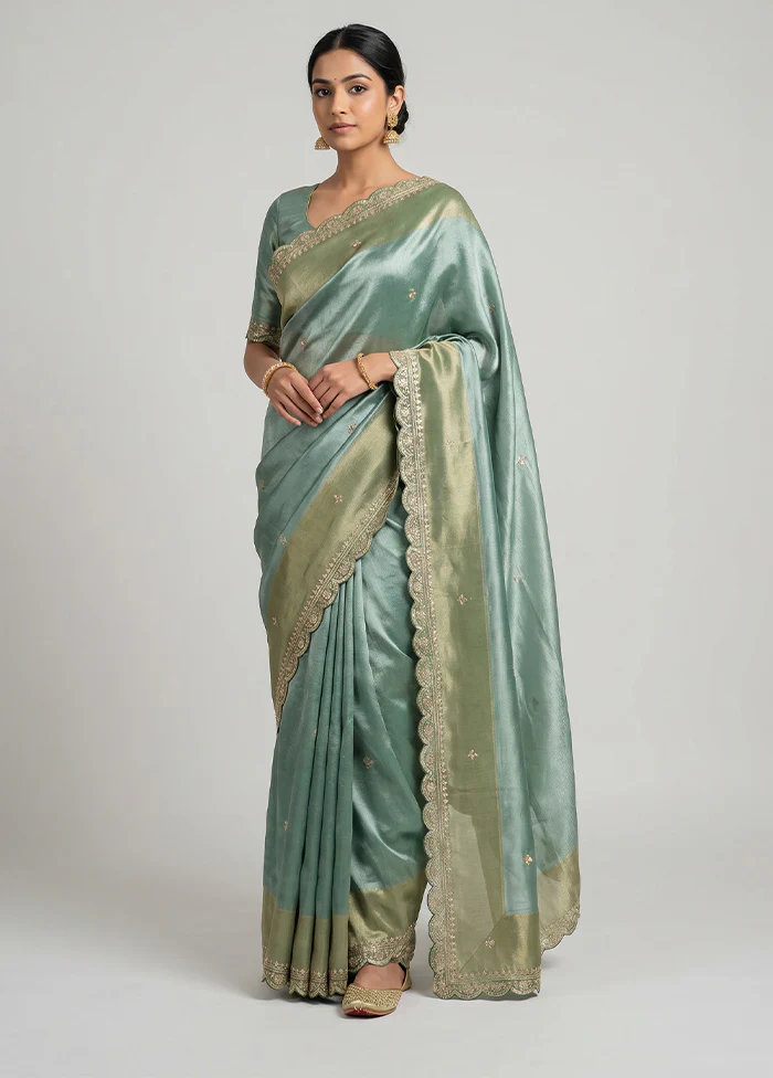 Green Handloom Tissue Pure Silk Saree With Blouse Piece