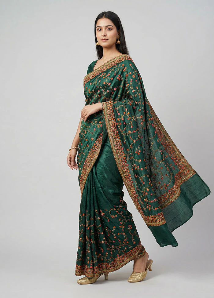 Green Handloom Tissue Pure Silk Saree With Blouse Piece