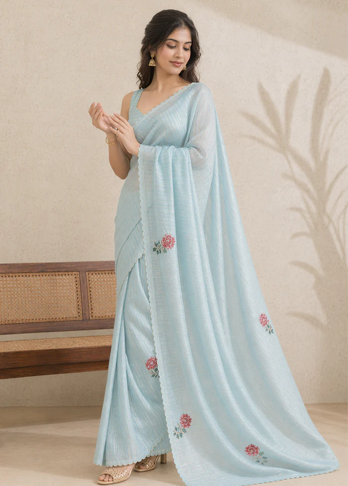Green Handloom Tissue Pure Silk Saree With Blouse Piece - Image 3