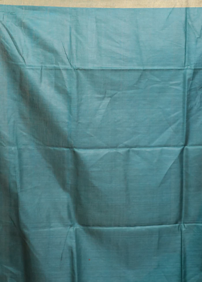 Green Handloom Tussar Pure Silk Saree With Blouse Piece - Image 5