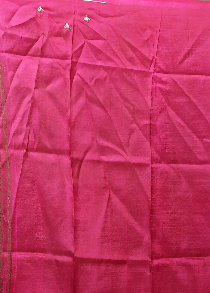 Green Handloom Tussar Pure Silk Saree With Blouse Piece - Image 5