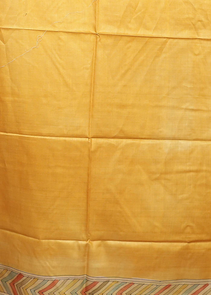 Yellow Handloom Tussar Pure Silk Saree With Blouse Piece - Image 5