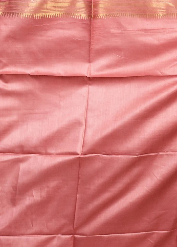 Peach Handloom Tussar Pure Silk Saree With Blouse Piece - Image 5