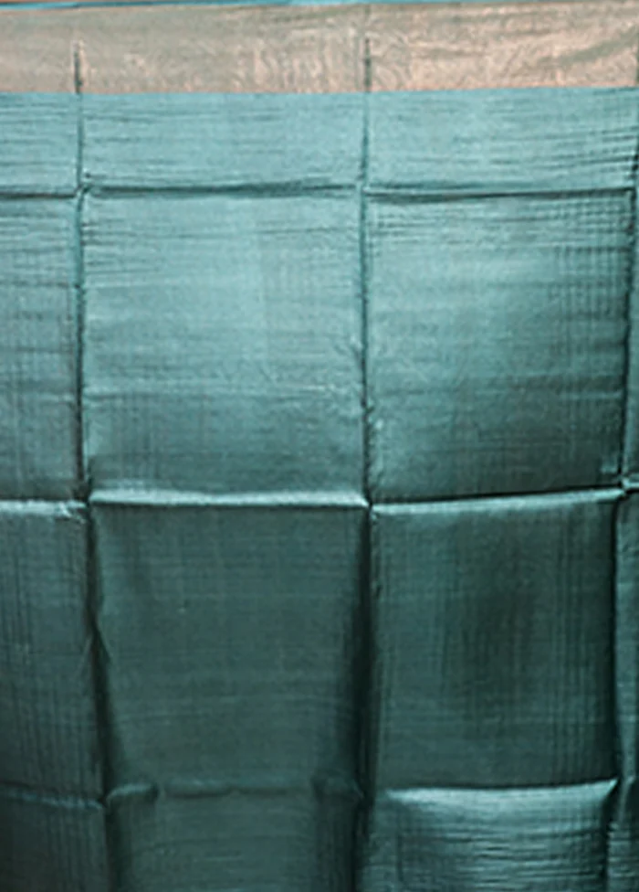 Green Handloom Tussar Pure Silk Saree With Blouse Piece - Image 5