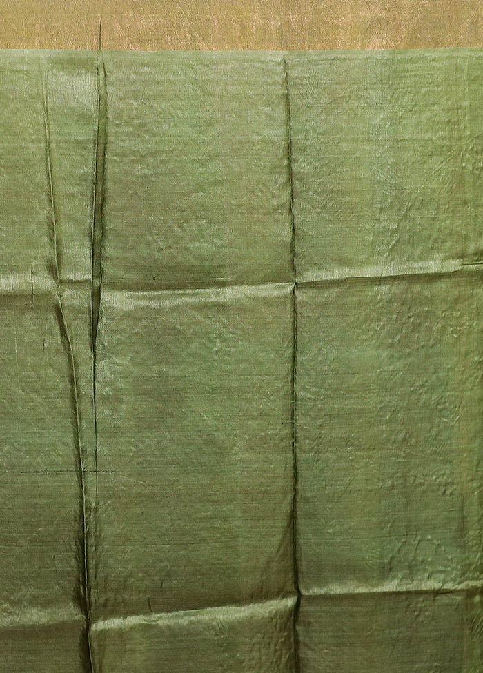 Blue Handloom Tussar Pure Silk Saree With Blouse Piece - Image 5