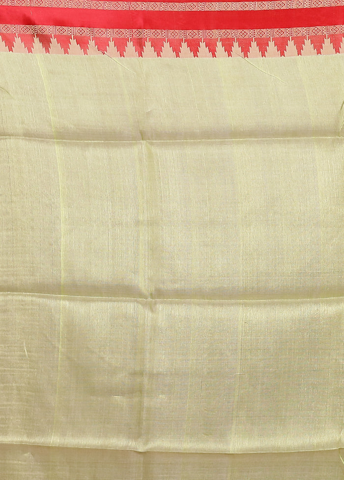 Green Handloom Tussar Pure Silk Saree With Blouse Piece - Image 5