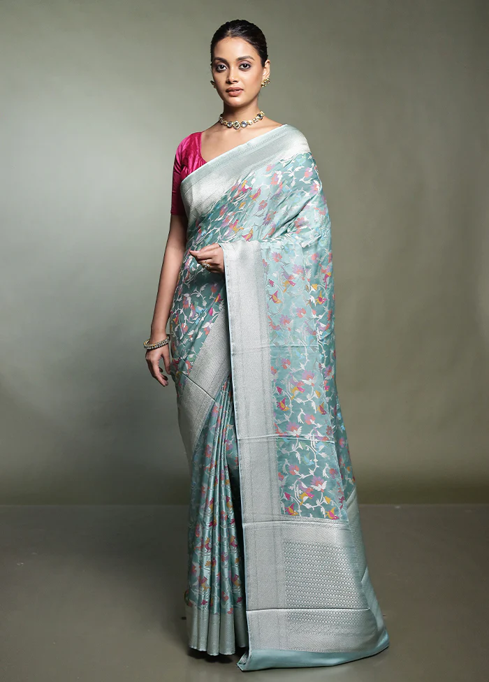 Green Handloom Uppada Pure Silk Saree With Blouse Piece - Image 2