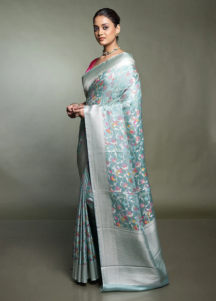 Green Handloom Uppada Pure Silk Saree With Blouse Piece - Image 4