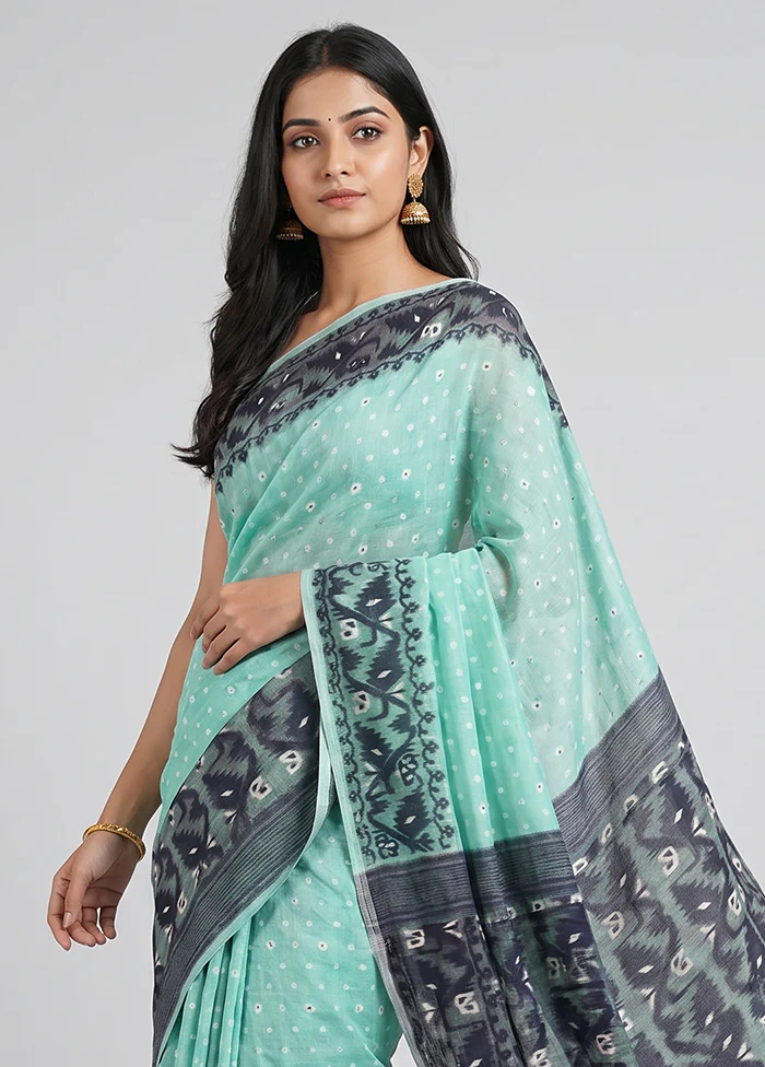 Green Jamdani Cotton Saree Without Blouse Piece - Image 2