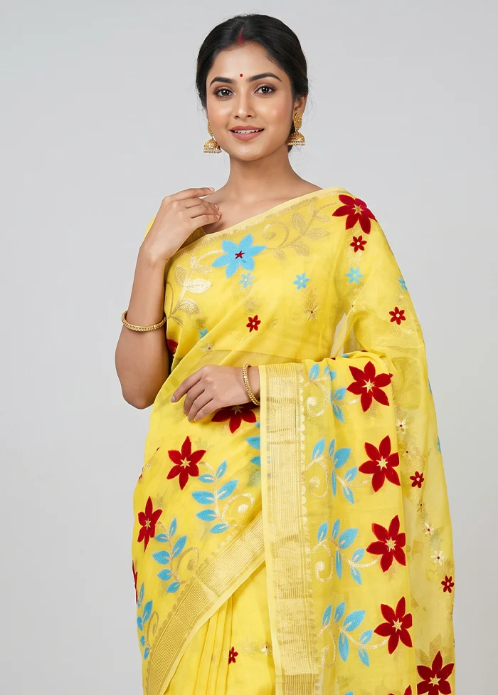 Green Jamdani Cotton Saree Without Blouse Piece - Image 2