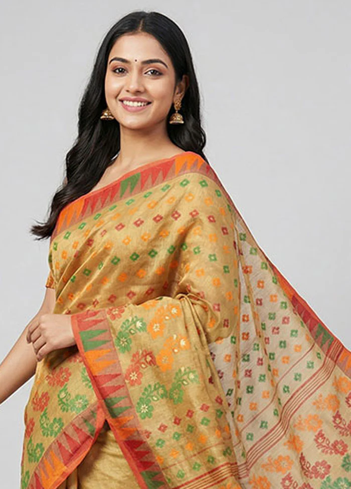 Green Jamdani Cotton Saree Without Blouse Piece - Image 2
