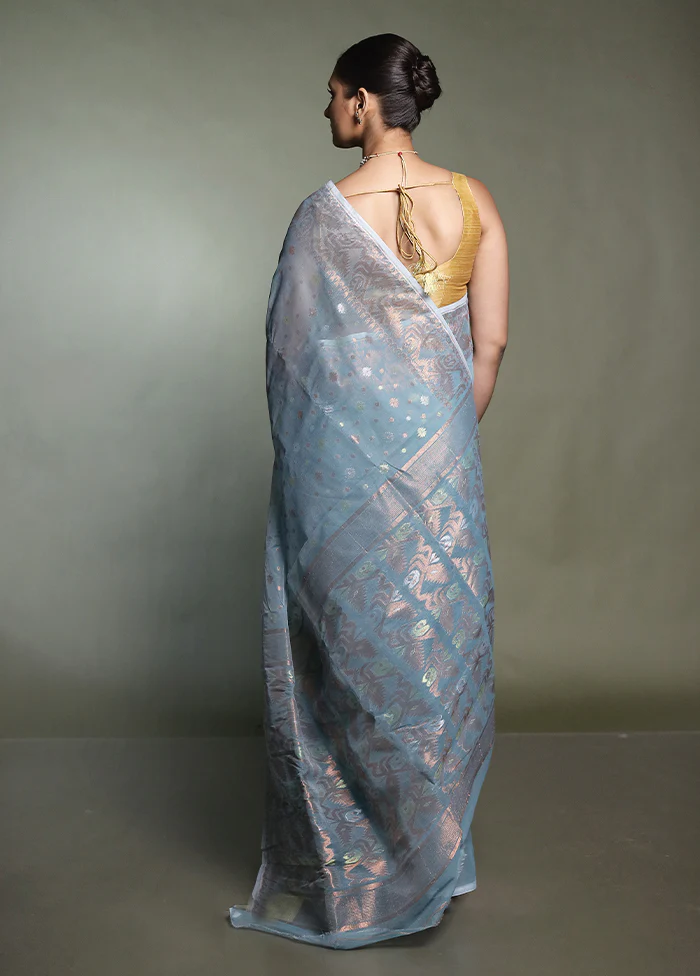 Green Tant Jamdani Saree Without Blouse Piece - Image 3