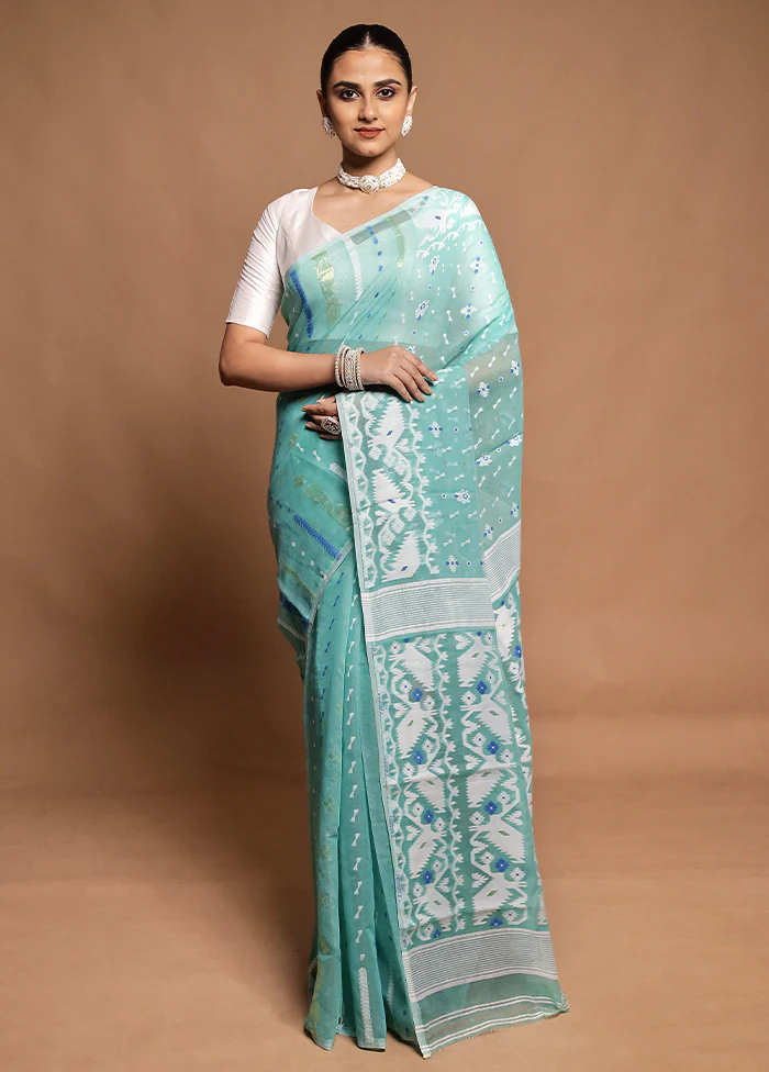Green Tant Jamdani Saree Without Blouse Piece