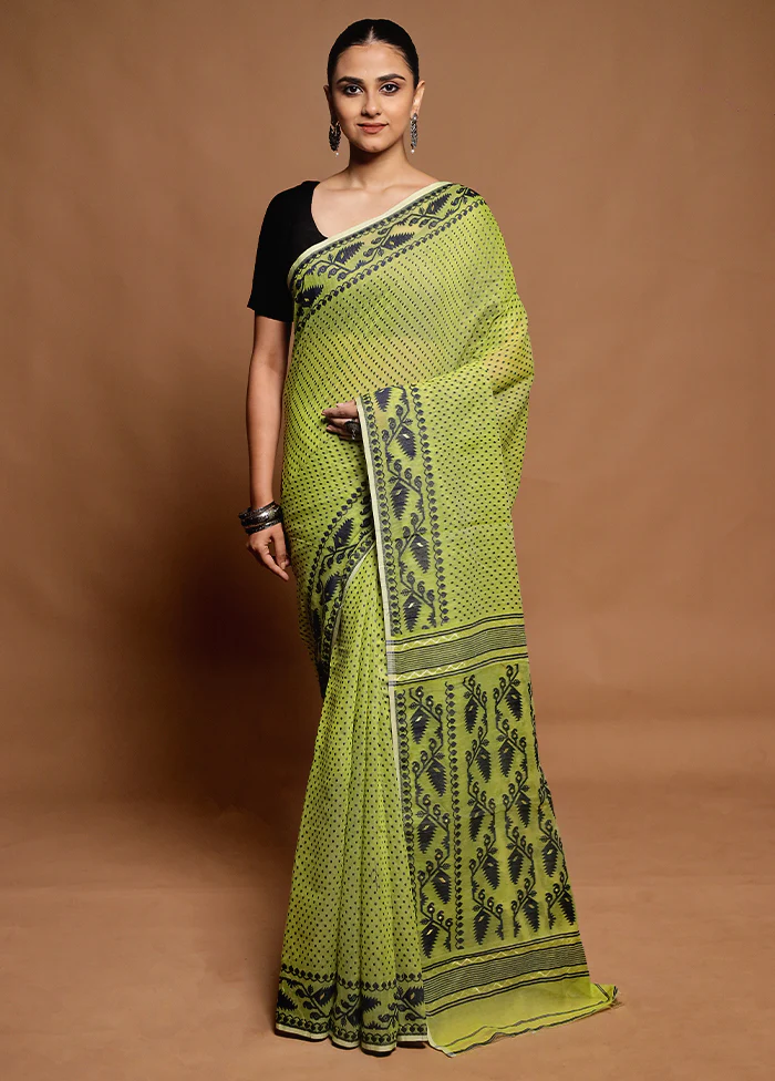 Green Tant Jamdani Saree Without Blouse Piece