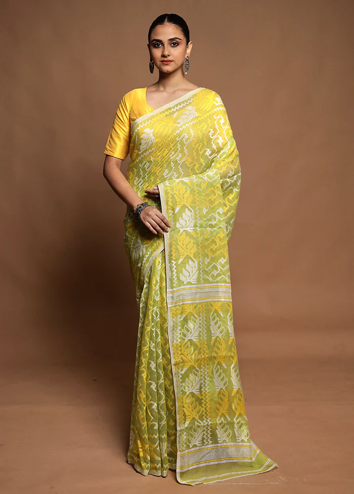 Green Tant Jamdani Saree Without Blouse Piece