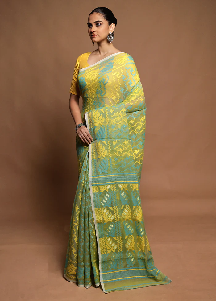 Yellow Tant Jamdani Saree Without Blouse Piece - Image 4