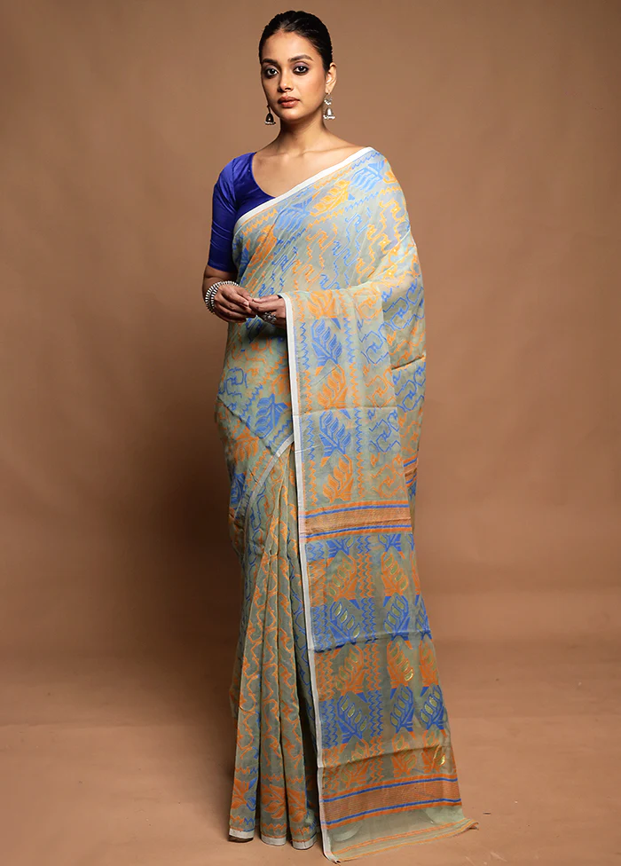 Grey Tant Jamdani Saree Without Blouse Piece