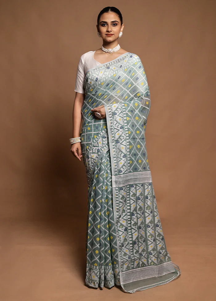 Green Tant Jamdani Saree Without Blouse Piece