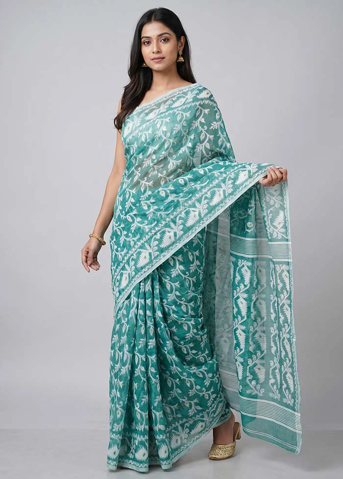 Green Jamdani Cotton Saree Without Blouse Piece