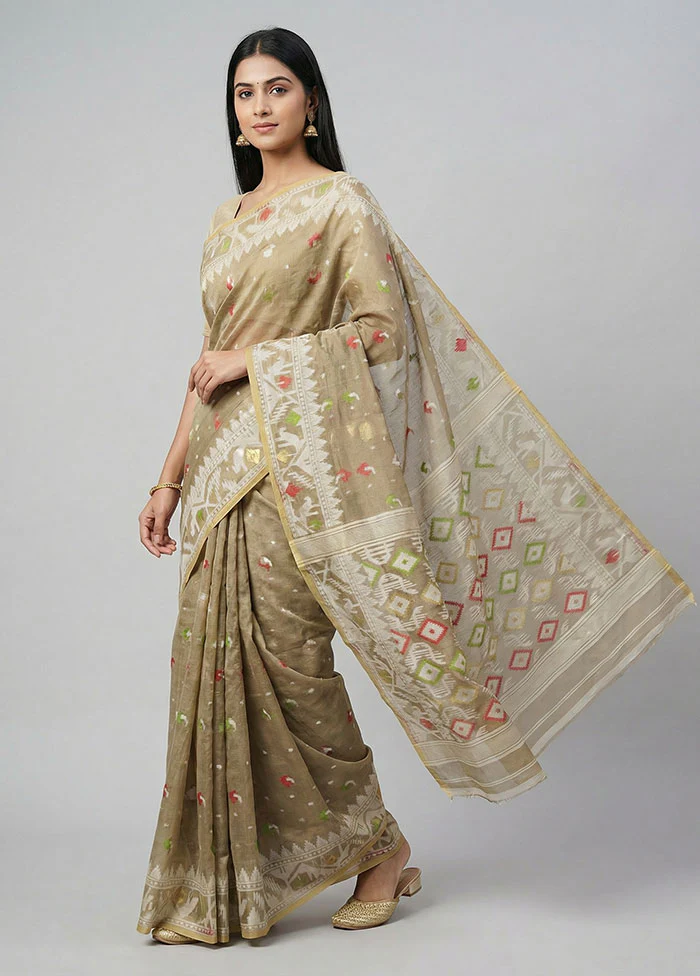 Green Jamdani Cotton Saree Without Blouse Piece