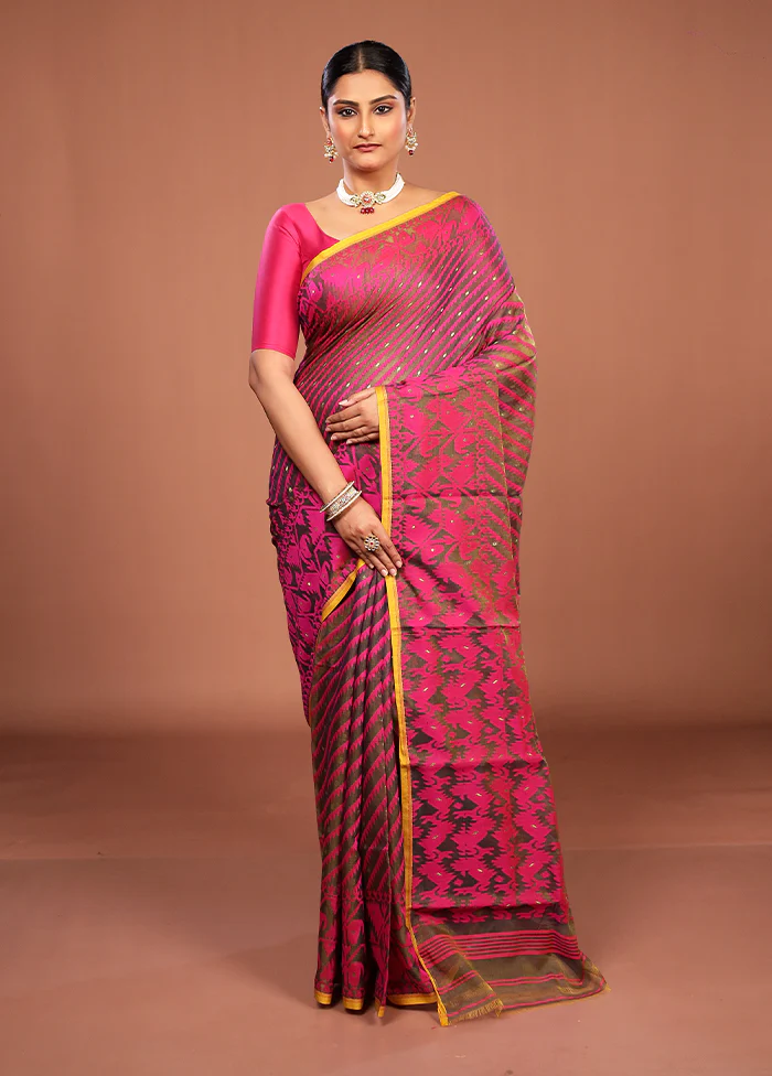 Green Jamdani Cotton Saree Without Blouse Piece - Image 2