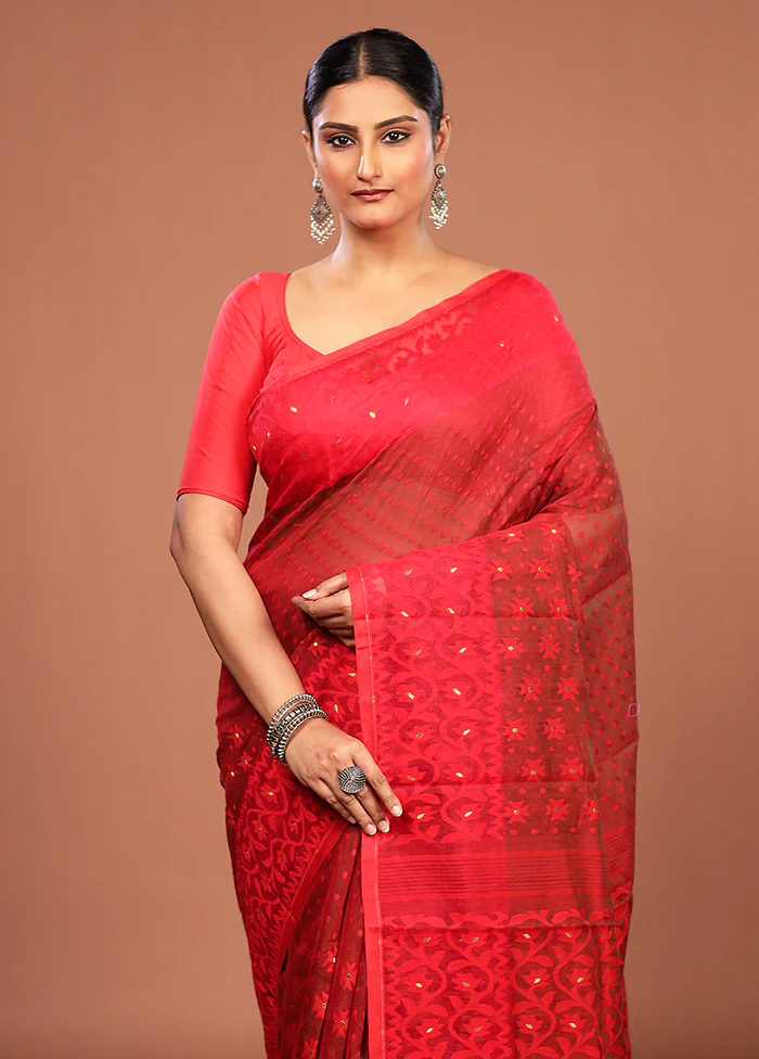 Green Jamdani Cotton Saree Without Blouse Piece
