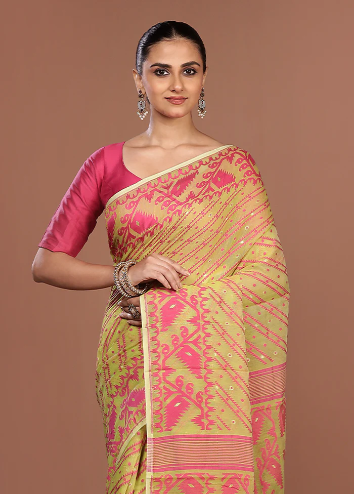 Green Jamdani Cotton Saree Without Blouse Piece