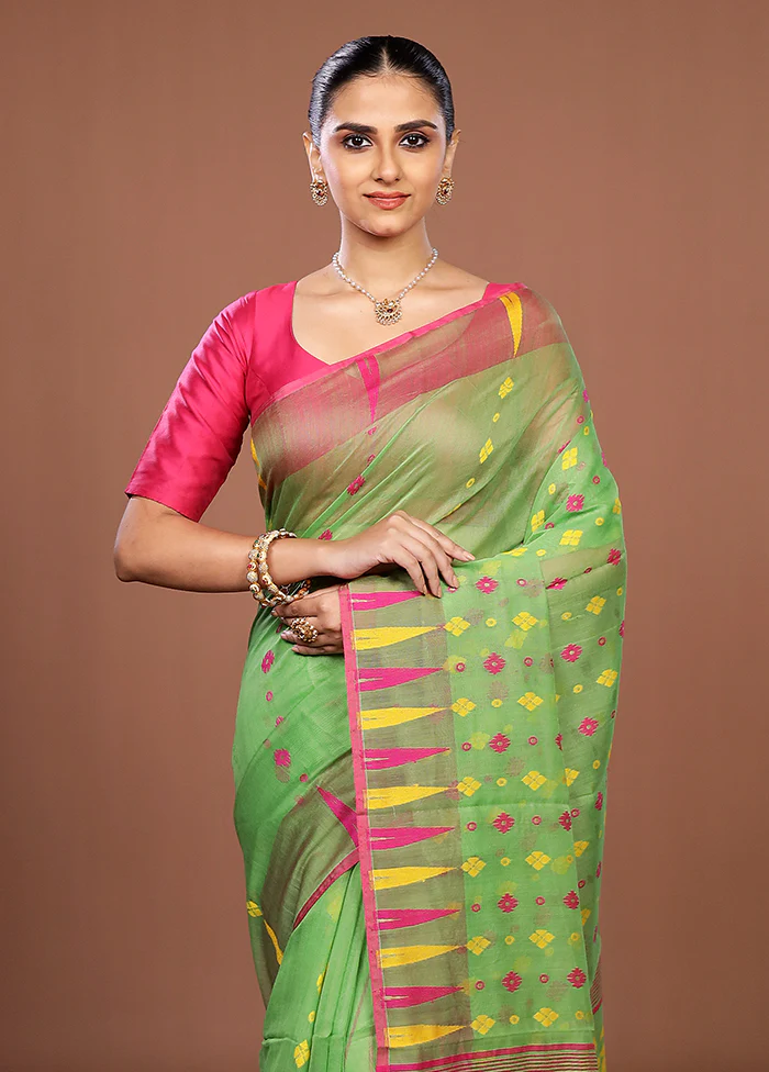 Green Jamdani Cotton Saree Without Blouse Piece